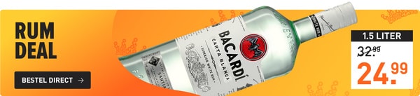 Rum deal: 1,5 liter bacardi carta blanca van &euro;32.99 nu voor &euro;24.99